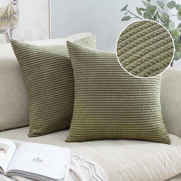 MIULEE Pack of 2 Corduroy Cushion Covers Decorative Throw Pillow Cover Square Pillowcase for Sofa Bedroom Living Room Home 20x20 Inch 50x50 cm Mustard green