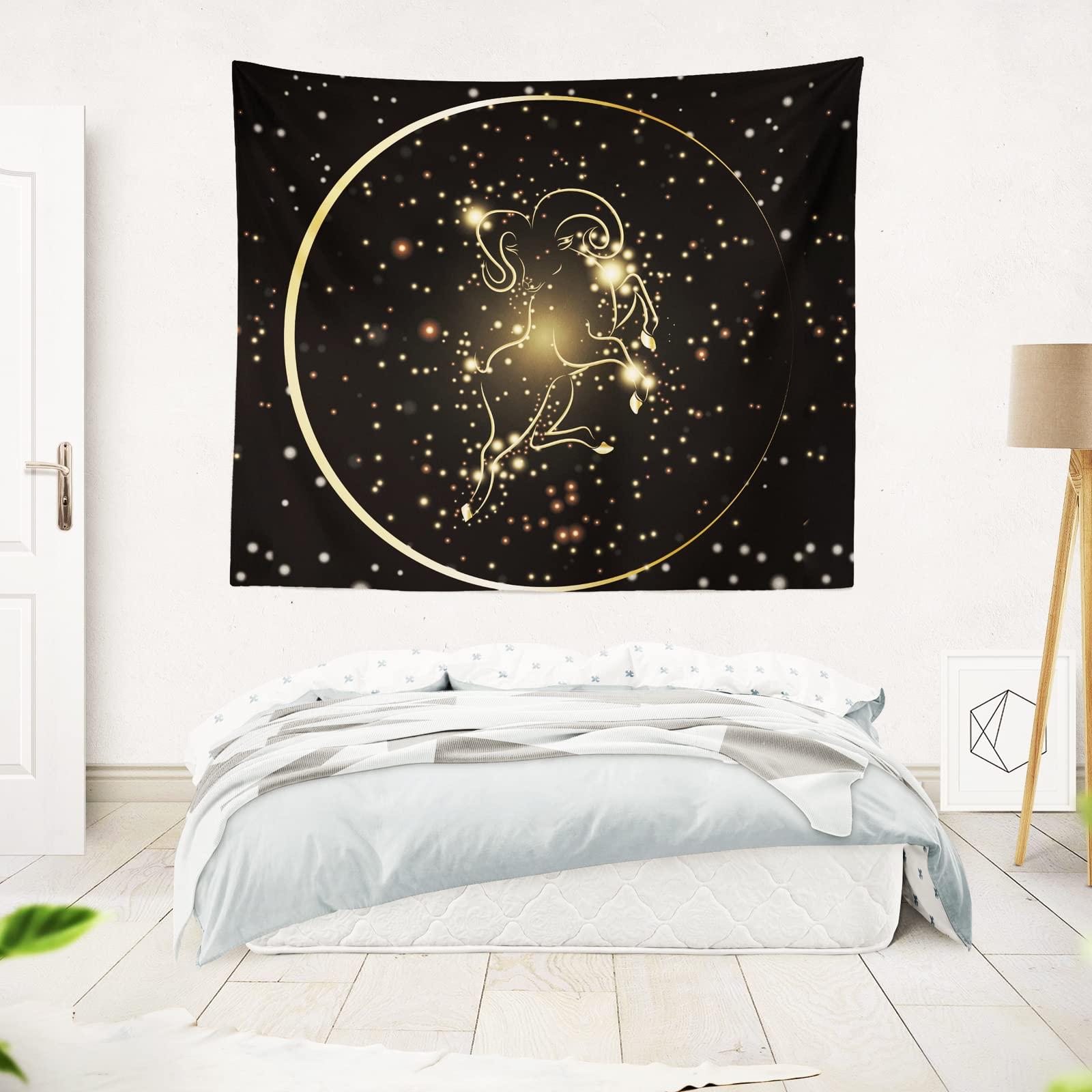 Berkin Arts Decor Tapestry for Wall Hanging Premium Polyester Fabric Backdrop Space Art Zodiac Libra Sign Libra Gemini Gold Cloth 51.2 x 59.1 Inch 4