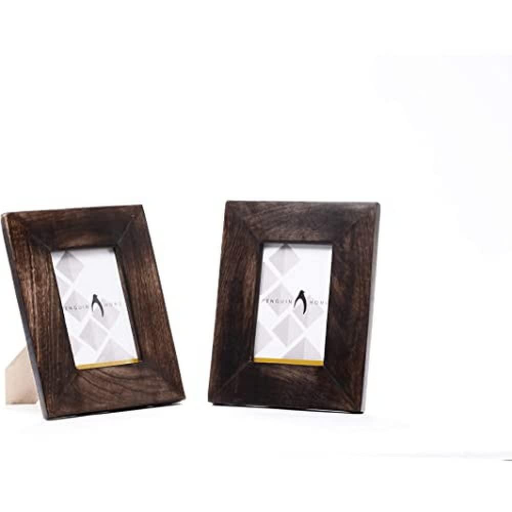 Penguin Home Set of 2 Photo Picture Frames 8" x 6"-Handcrafted Wood Finish- Portrait and Landscape Orientation-Freestanding and Wall Mount Compatible, Burnt Brown, (20 x 15 cm) 0