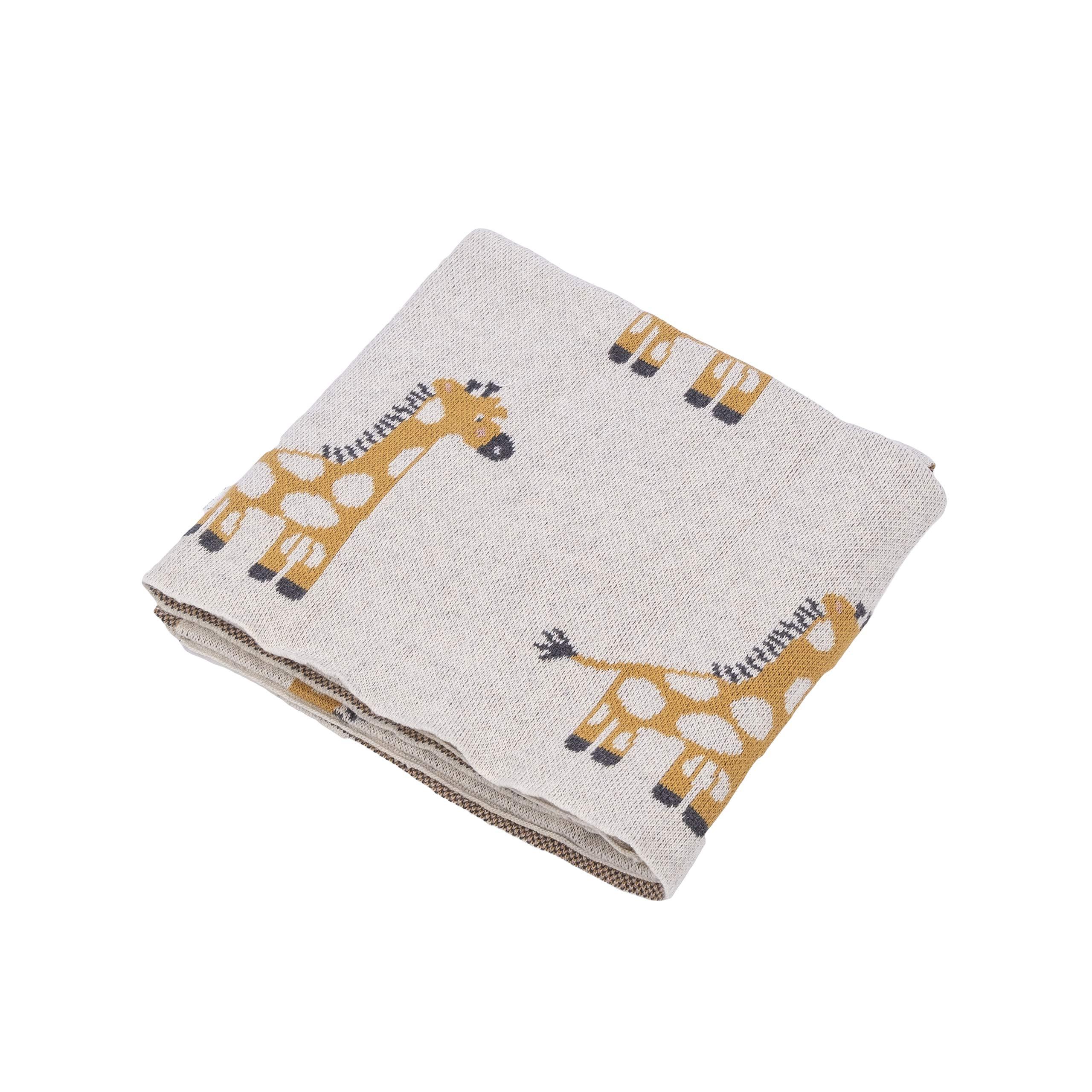 Penguin Home® Set of Knitted Basket, Cushion and Blanket - 100% Cotton in Giraffe Print - For Cosy Rooms - Foldable Basket 14"x16" (35x41cm) - Cushion 18"x18" (45x45cm) - Blanket 32"x40"(81x101cm) 2