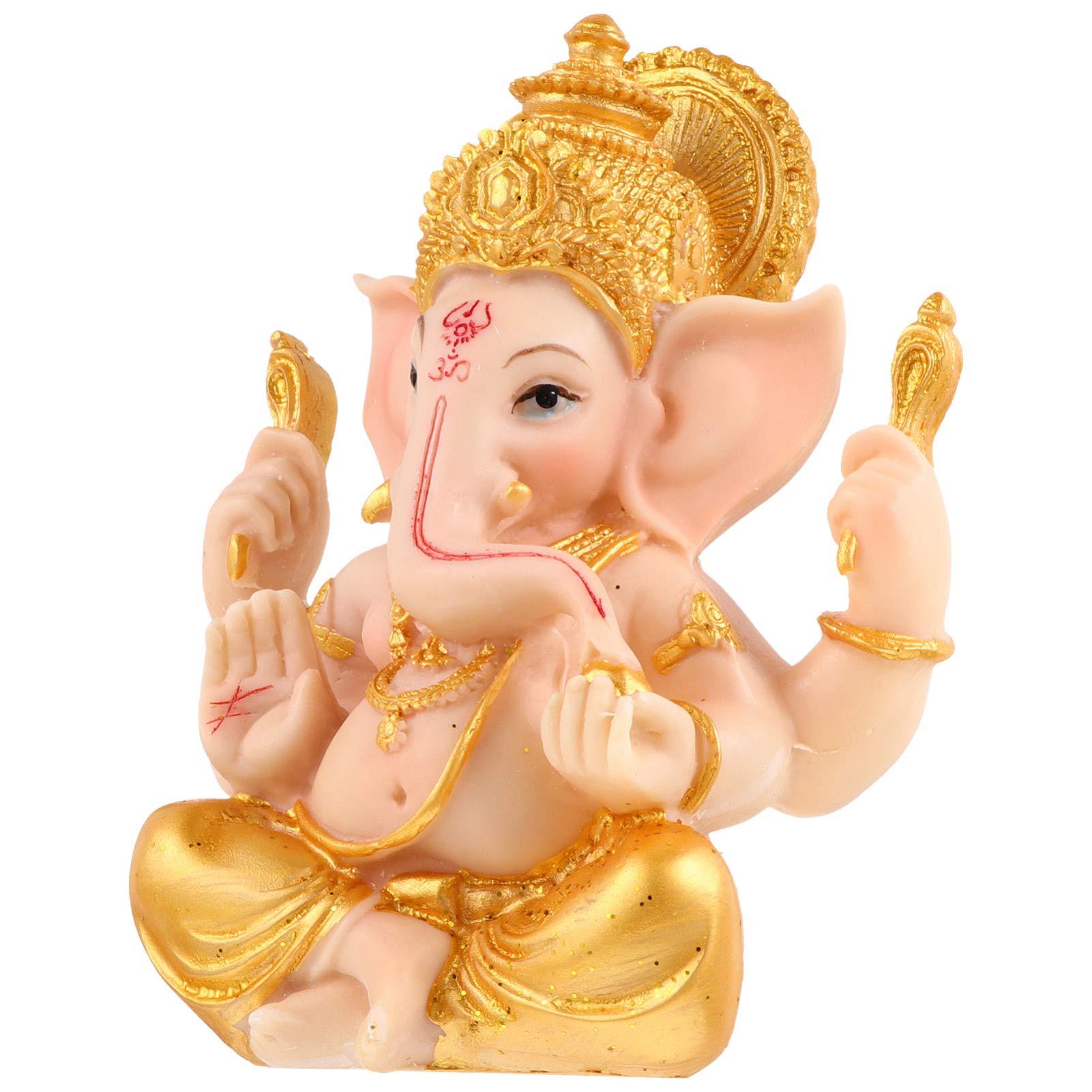 Gold Hindu Elephant God Figurine Ganesha Elephant God Statue Buddha Elephant Sculpture Elephant Table Ornament for Home Car Office Desktop Decor Christmas Favor 10.5X 14CM