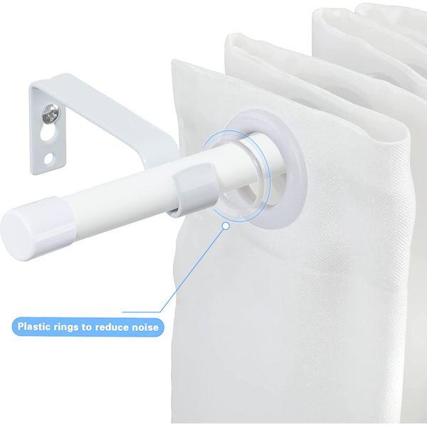 INFLATION Curtain Rod with Cap Finials 76 to 76 cm, White Curtain Pole with Brackets Fittings Set Window Poles for Living Room & Outdoor 2