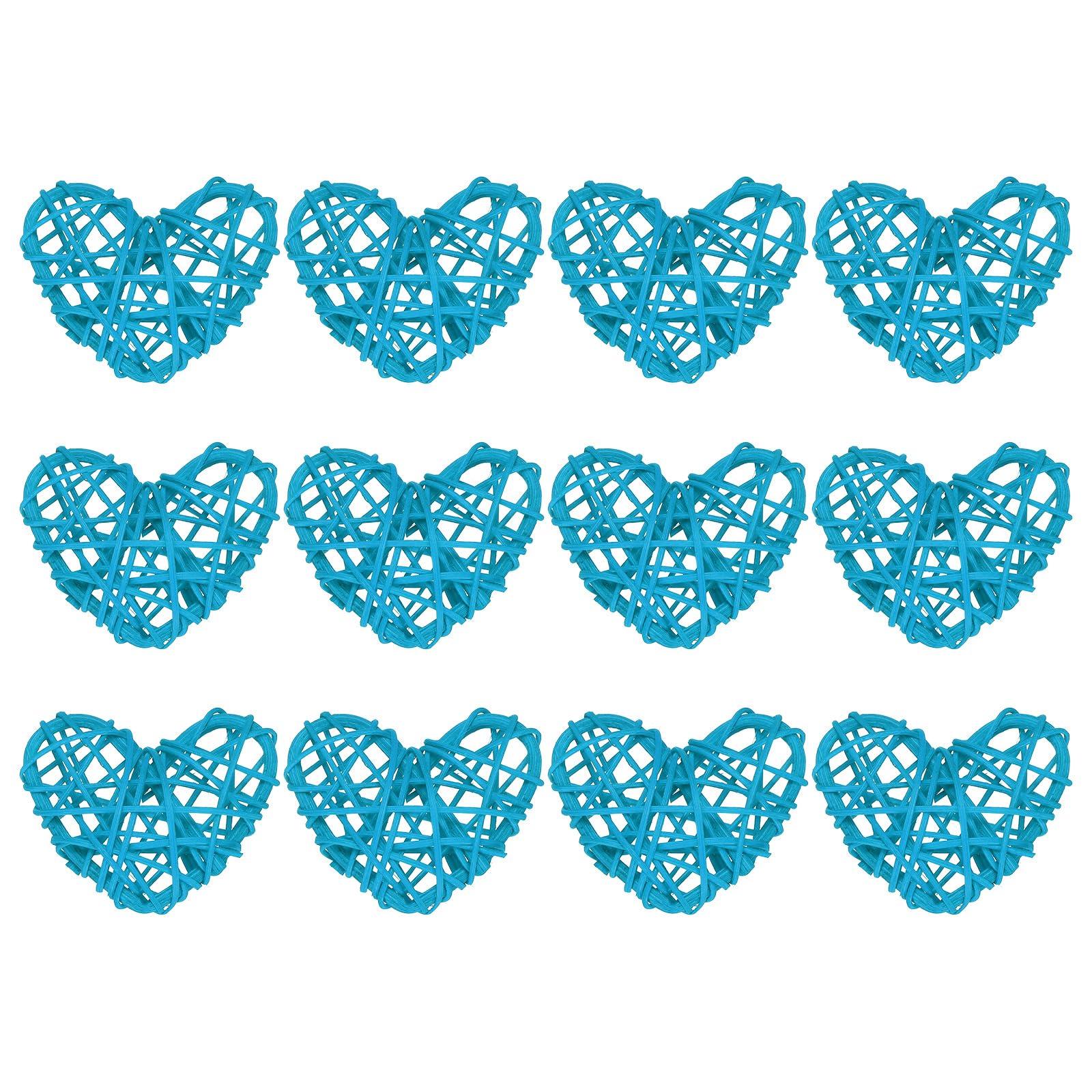 sourcing map 20Pcs Heart Shaped Rattan Ball Vase Filler Natural Rattan for Valentine's Day Decoration Wedding Home Decoration Light Blue 2.36 in 0