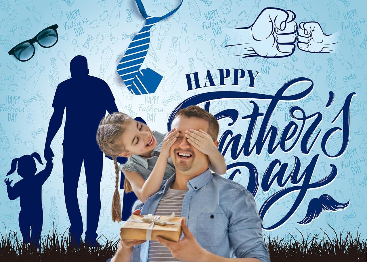 Happy Father's Day Background I Love Dad Glasses Beard Tie Blue Photography Background Father's Day Party Thank You Daddy Family Photo Studio Decoration 8x6FT 2