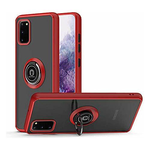 CP&A Protective Phone Case - Thin TPU, PC Case for Samsung S20 Ultra with Phone Stand, Translucent Matte, Colored Buttons, Slim Fit, Shockproof Bumper Cover for Samsung Galaxy S20 Ultra (Red)