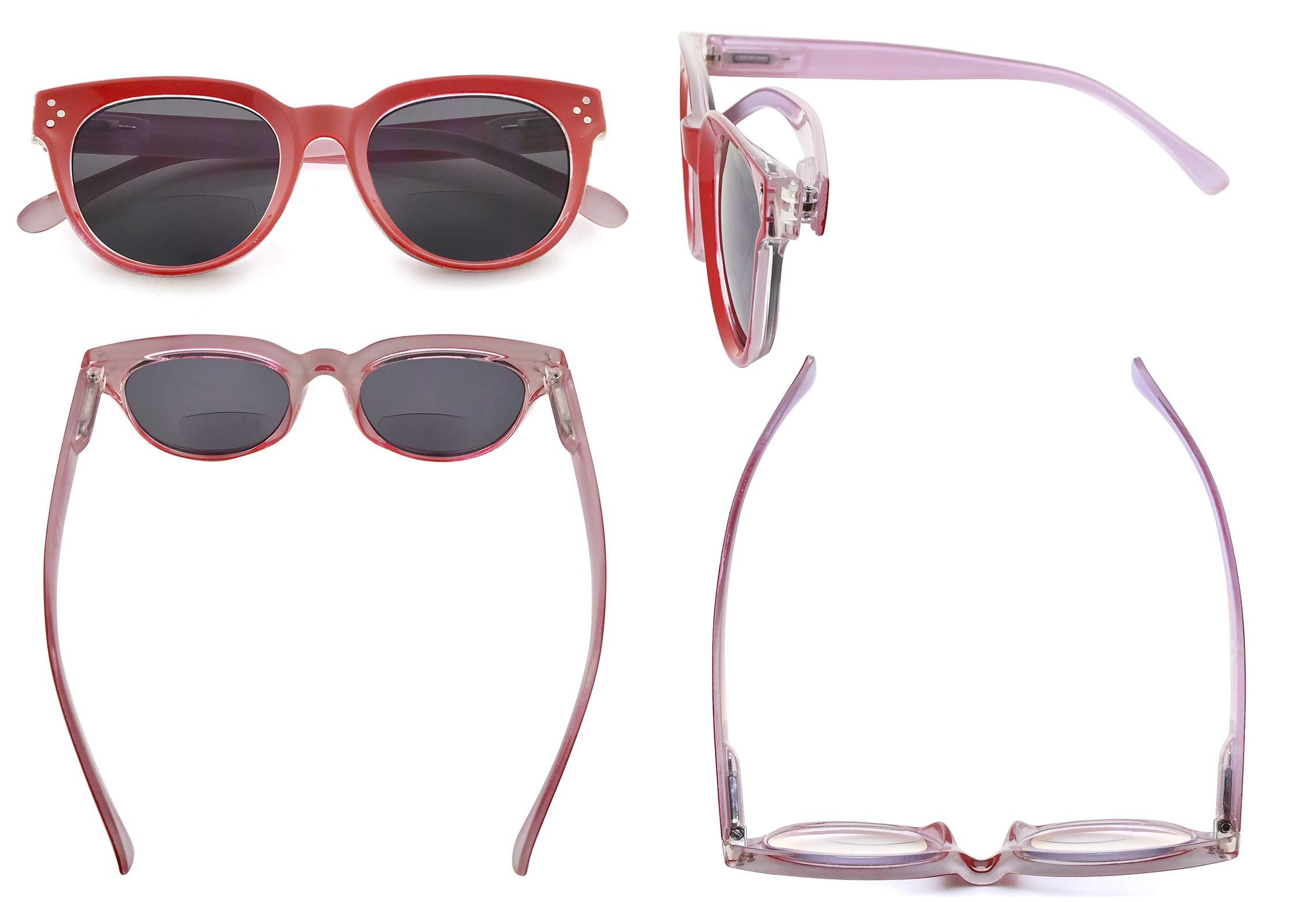 Eyekepper Bifocal Glasses for Women Reading under the Sun Stylish Bifocal Readers Tinted Lens - Red +3.00 6