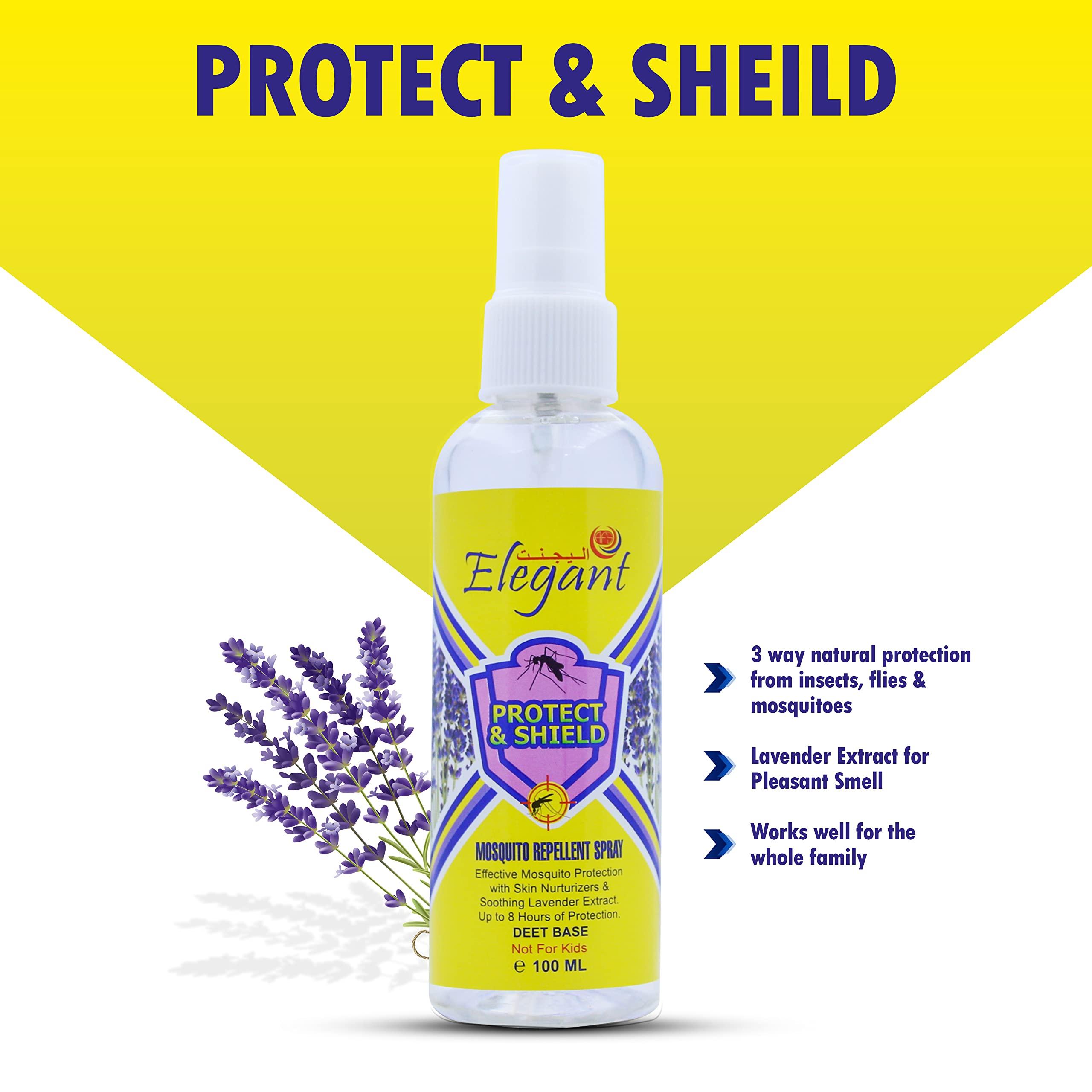 Elegant Mosquito & Tick Repellant Spray - 100ML - Pack of 2 - Lavender Extract - DEET Base - Tick, Insect & Mosquito Repellant | 8H Protection, Protect & Shield Spray | NOT for Kids, Anti-Bug Spray 2