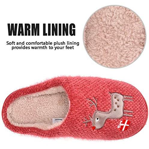 JEESA Womens Mens House Slippers Warm Fur Plush Womens Mules Slipper Cozy Moose Indoor Bedroom Slippers Outdoor Non-slip Home Shoes Red UK 6/7 3