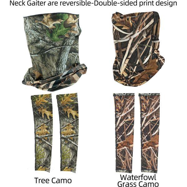 Tongcamo Hunting Face Mask Gaiter with Ghillie Hat, Camouflage Gloves Leafy, Arm Sleeves for Men Women Waterfowl Tree Camo Duck Turkey Hunting Blinds, 6 Pieces Hunting Accessories 3