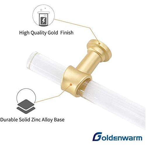 goldenwarm 10pack Drawer Handles Kitchen Cupboard Handles Gold Cabinet Handles -LS9165GD160 Acrylic Drawer Pulls Crystal Bathroom Cupboard Handles Hole Centers 160mm 2