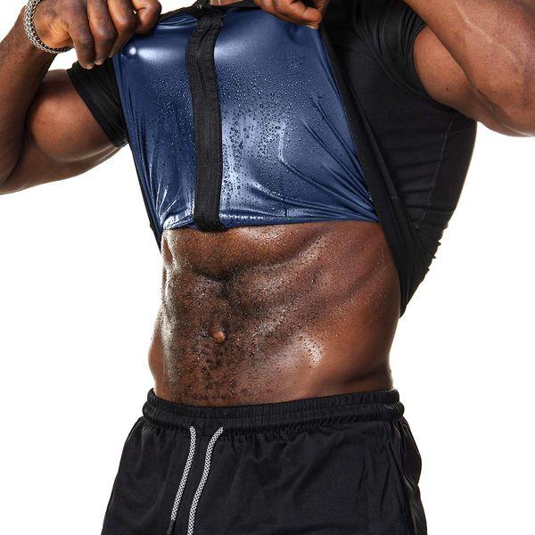DODOING Men Sauna Vest Sweat Workout Shirt for Weight loss Hot Polymer Waist Trainer Corset Compression Sauna Sweat Body Shaper Zipper Slimming Workout Shirt Sauna Tank Top