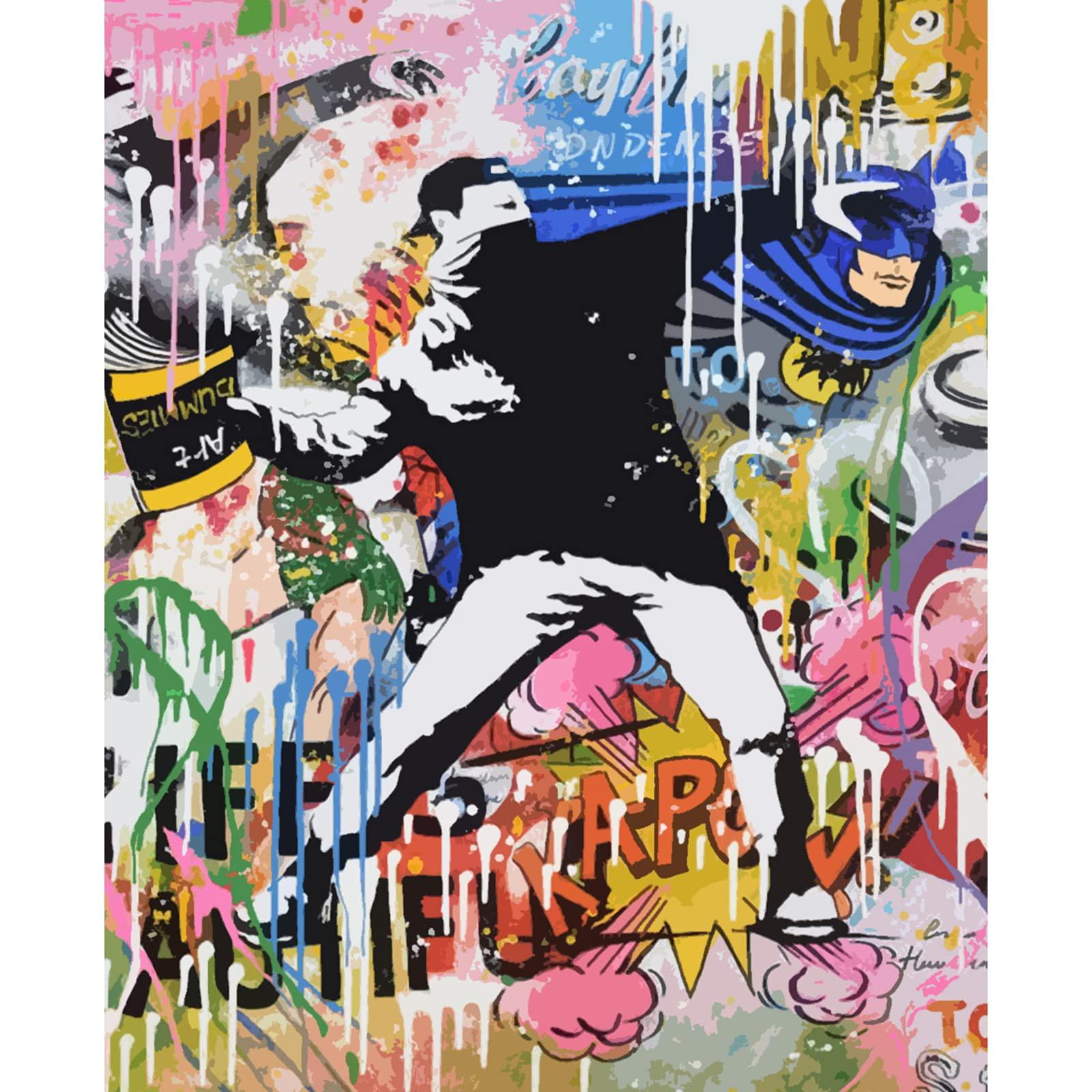 Tucocoo Banksy Modern Graffiti Oil Painting Paint by Number Kits 16 x 20 inch Canvas DIY Oil Painting for Kids Students Adults Beginner with Brushes and Acrylic Pigment(Without Frame)