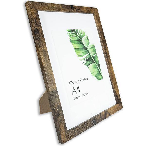 LOKCASA A4 Photo Frames Set of 6,Matted For 6x8 or Display A4 without Mount,Glass Window,Tabletop or Wall Mount,Distressed White,Rustic Brown and Distressed Brown Multicolour, 2