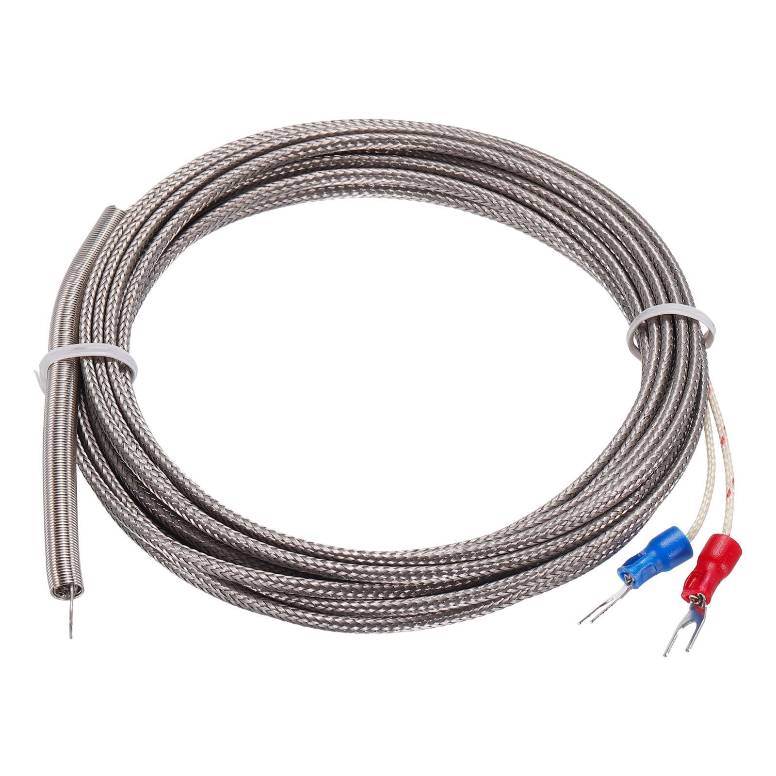 sourcing map K Type Thermocouple Temperature Sensor PT100 4mm Ring High Temperature Probe 13ft Wire 0 to 600°C(32 to 1112°F) Stainless Steel