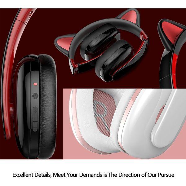 Censi Creative Music Cat Ear Headphones Stereo Over-ear Gaming Headset Noise Canceling Headband Earphone with MIC and USB Rechargeable Port for Bluetooth 4.2 Device 2