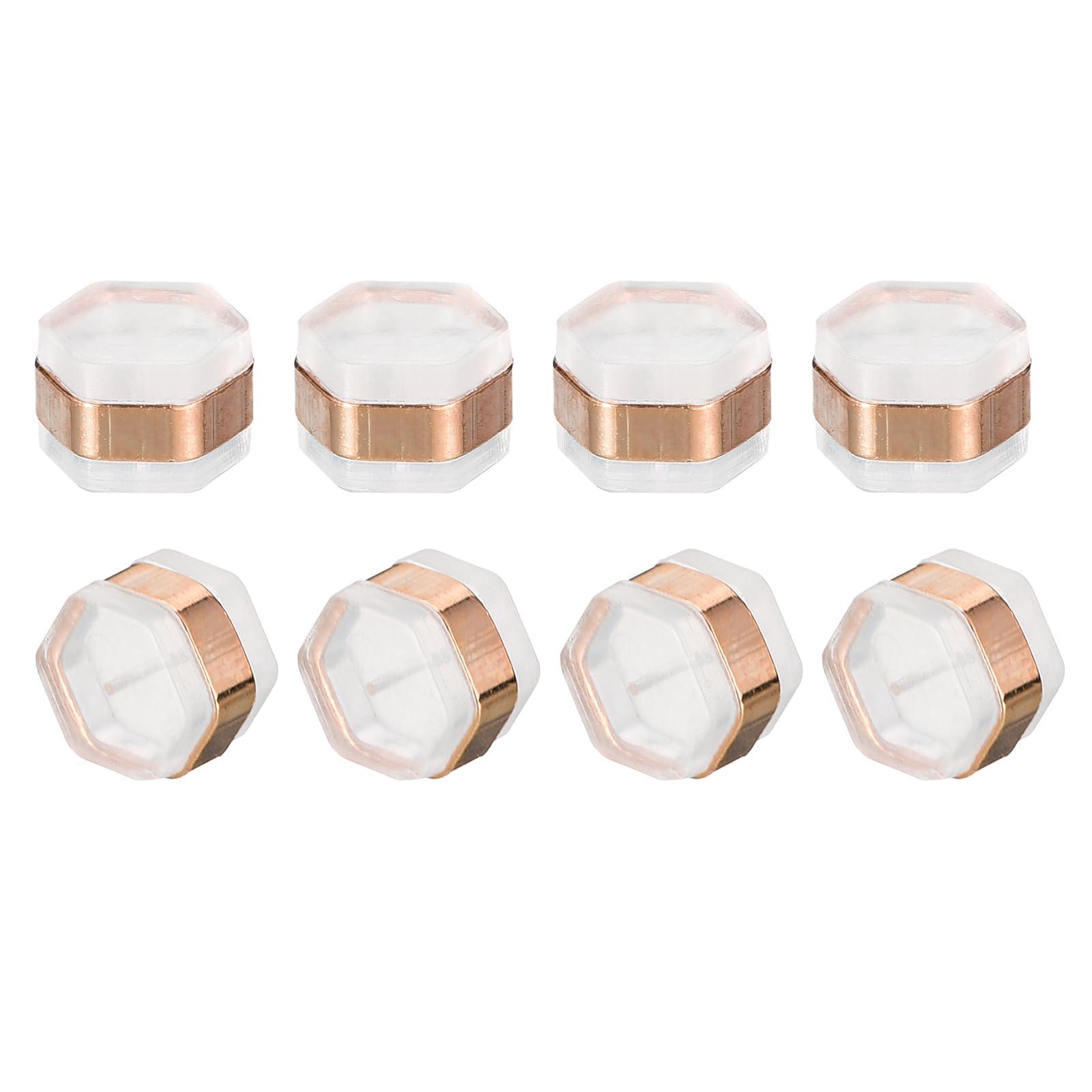 sourcing map 8Pcs Silicone Earring Backs, Soft Clear Earring Stoppers Replacement Hexagon Rubber Earring Backs for Studs Fish Hook Earrings, 4.6mm Rose Gold