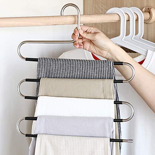 ZriEy Trouser Hanger - 4 Pack Trouser Hangers Space Saving S-Type Clothes Pants Hangers Non-Slip Closet Organizer for Scarfs Jeans Clothes Trousers Towels 4