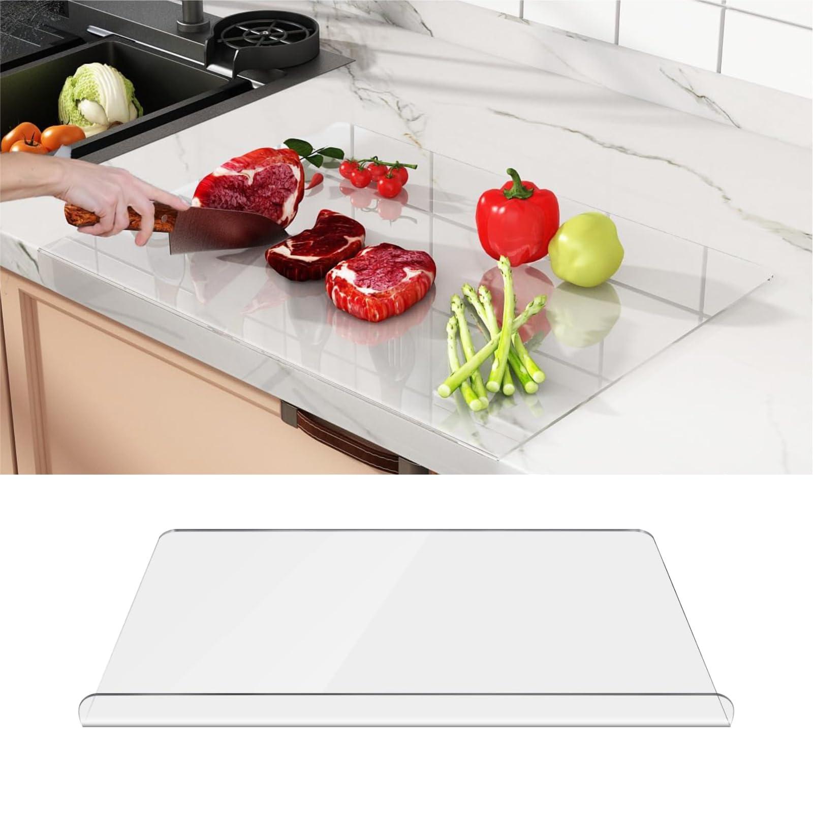 Direct Wicker Acrylic Cutting Board, Clear Chopping Board with Lip Non Slip Counter Edge Chopping Board for Kitchen Meat Fruits Vegetables Cheese Worktop Protector (16.7 * 12.8in) 0