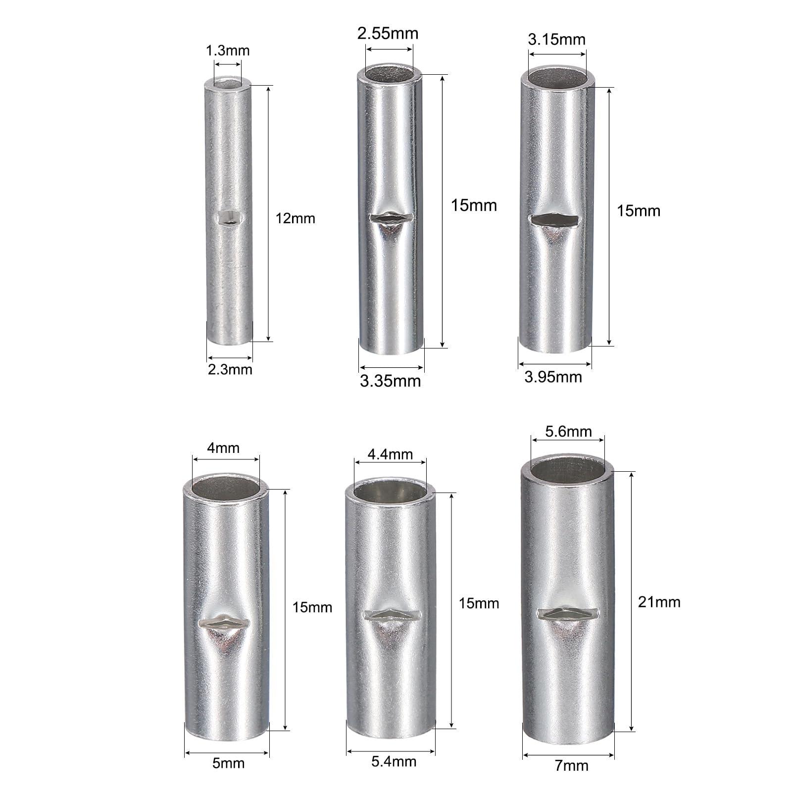 sourcing map 220Pcs Non Insulated Butt Connectors Tinned Copper Wire Connector for Electrical Wire Crimp Ferrule Terminals 1