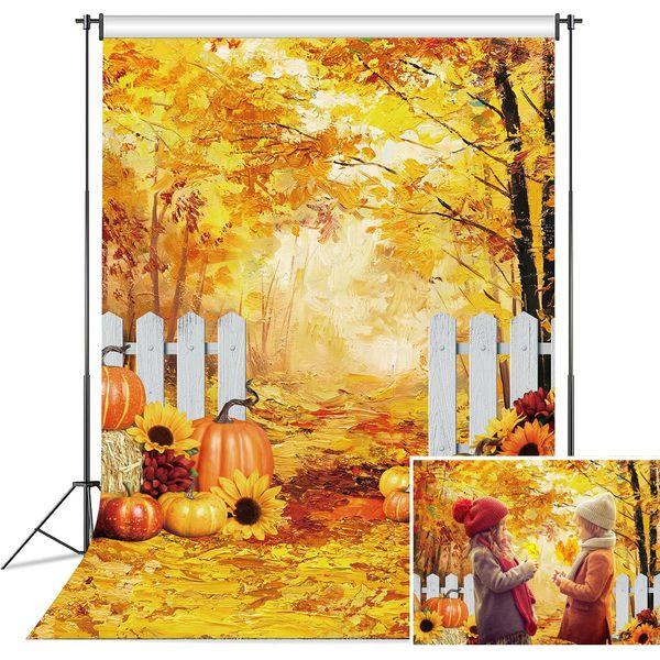 Fall Backdrop for Photography 6x8FT Autumn Forest Landscape Oil Painting Background Harvest Pumpkin Sunflowers Baby Shower Birthday Party Decorations Portrait Photobooth Props 0