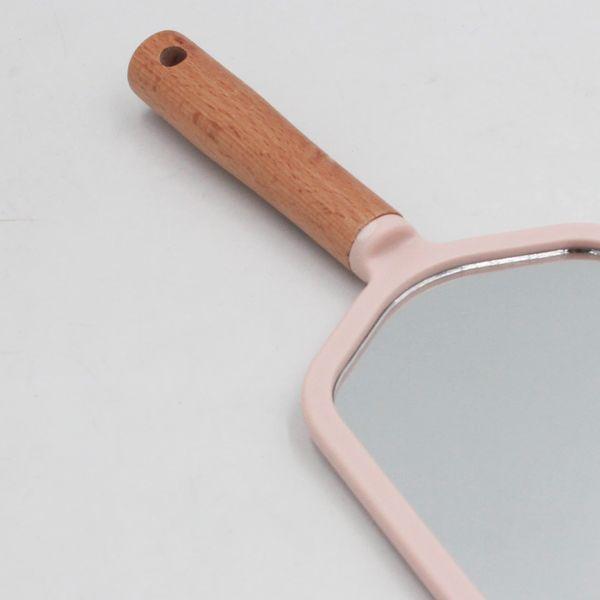 YCHMIR Small Hand Mirror Hand Mirror for Women Wood Hand Mirror 12.7x 25.1 cm (Pink Fan-Shaped) 3