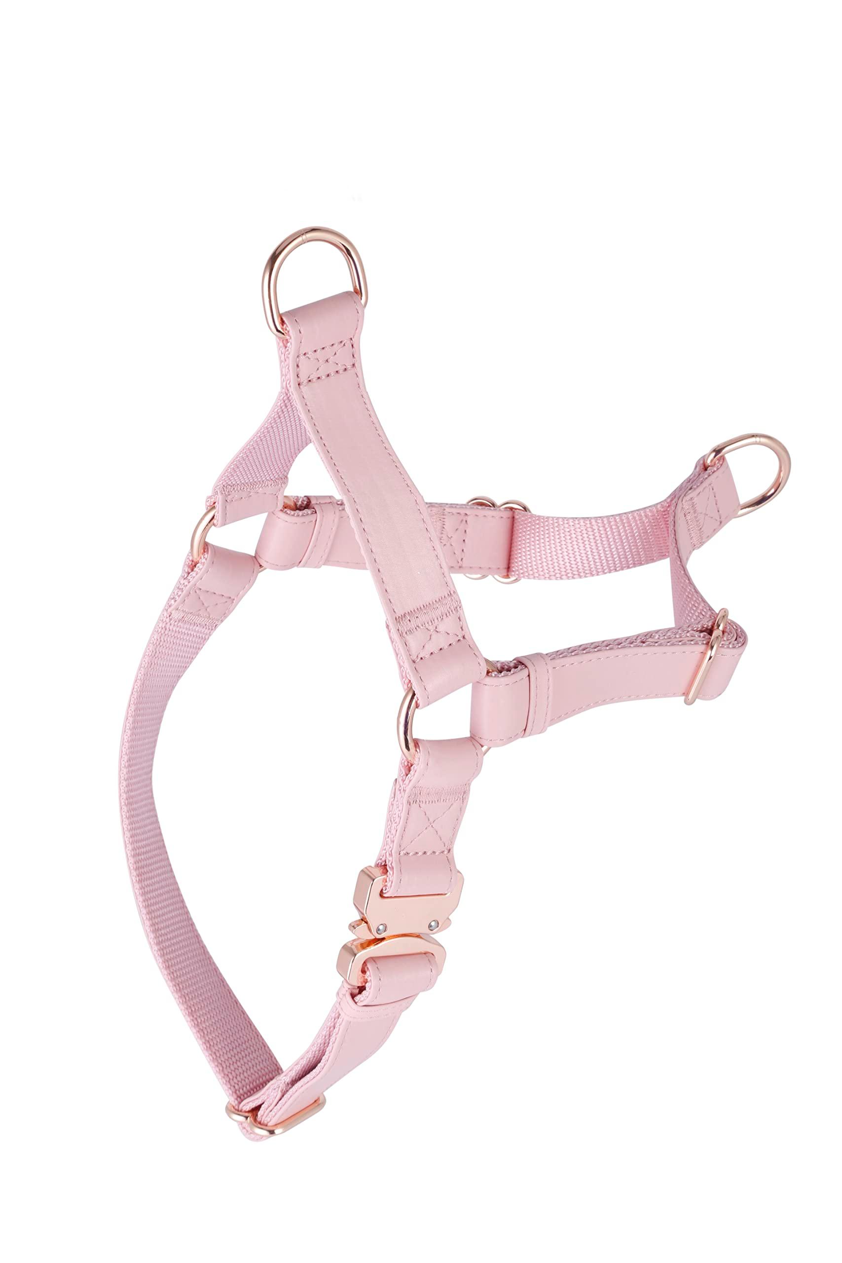 Soft Leather Nylon No Pull Dog Harness with Rose Gold Metal Buckle，Adjustable Neck and Chest and Easy to Clean，for Small Medium Large Dog and Outdoor Walking Training(Pink, XL(chest29"-44")) 0