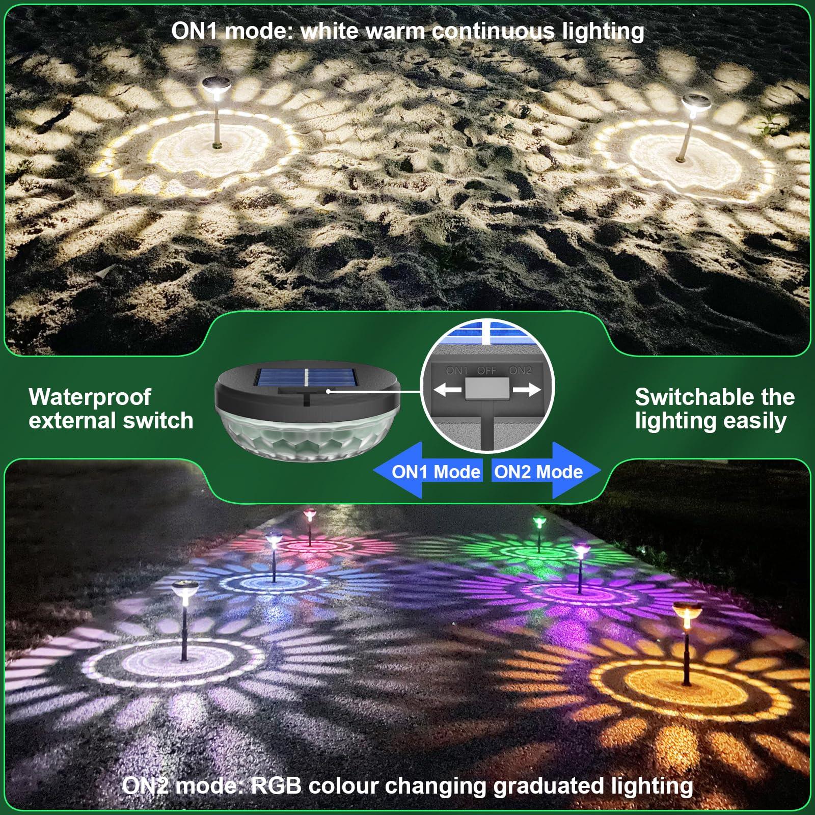 Becomlight Solar Lights Outdoor Garden: RGB Color Changing & Warm White Garden Lights 6 Pack, IP67 Waterproof LED Solar Pathway Light for Walkway Yard Lawn Landscape Path Lighting 2