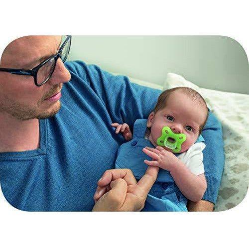 MAM Comfort All-Silicone Soothers 0 Months + (Pack of 2), Soft and Light soother, Premature and Newborn Essentials, with Self Sterilising Travel Case, Green 4