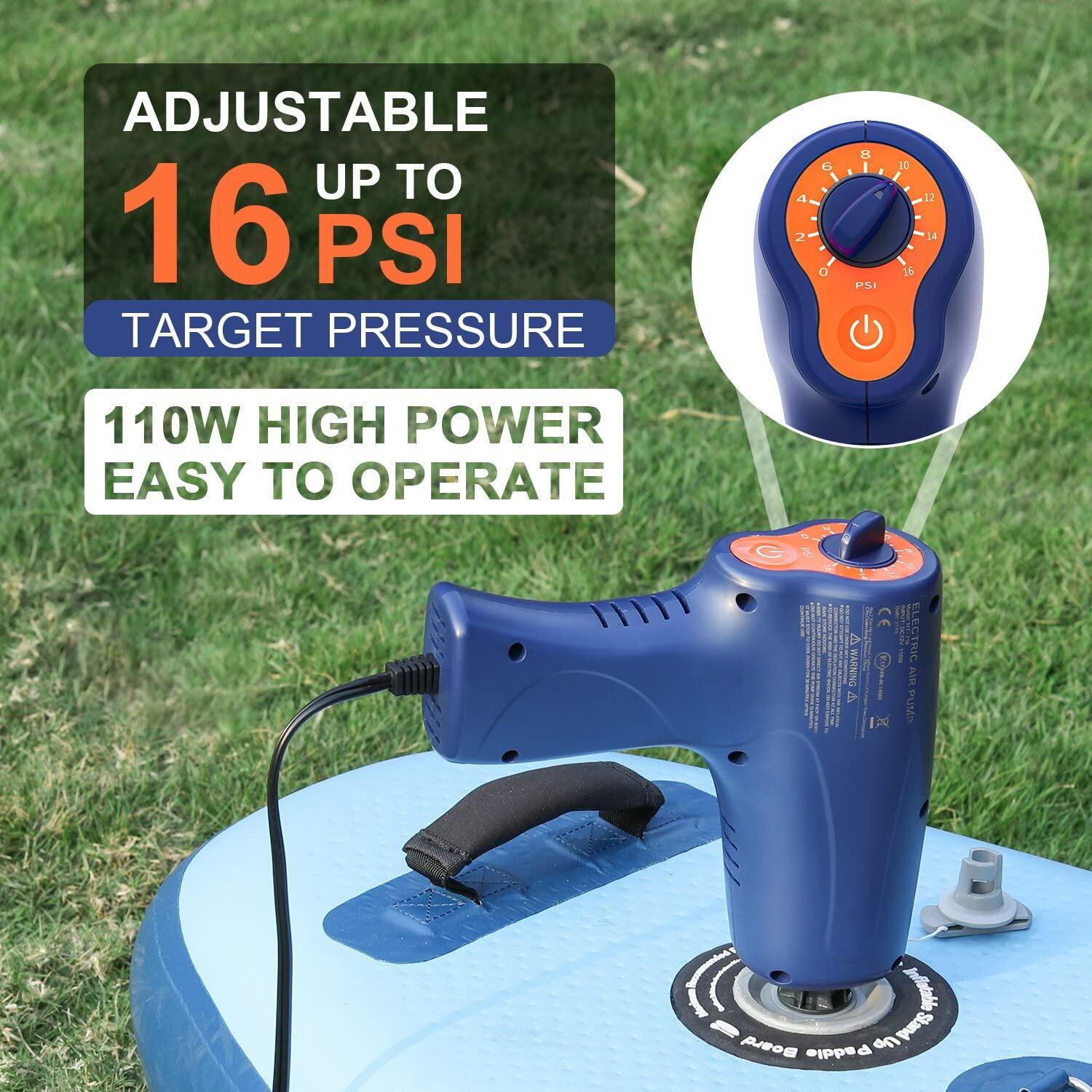 SUP Electric Air Pump, BEWELLAERO Hoseless Paddle Board Pump with 12V DC Car Connector,16 PSI Digital SUP inflator Pump with Auto-Off Function for Inflatable Stand-Up Paddle Boards 1