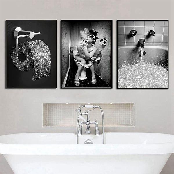 GHJKL The Bathtub Wall Art Prints Funny Bathroom Pictures Canvas Poster Home Decor - Without Frame (Dream Lady, 50X70cm*4PCS) 1