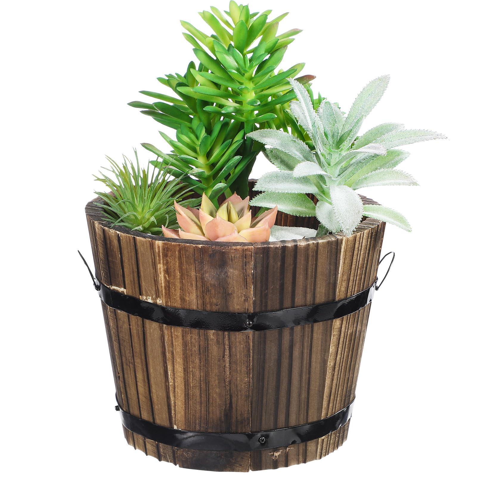 Wooden Round Garden Planters Whiskey Barrel Planter Round Garden Flower Pot for Indoor Outdoor Patio (Medium) 0