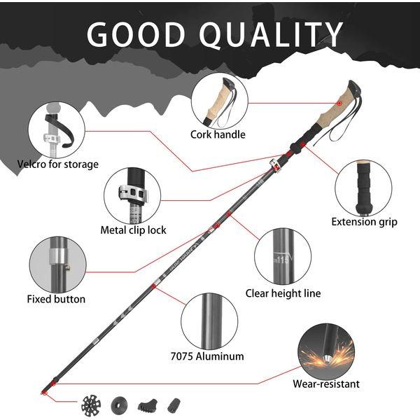 BeneCane Trekking Poles,2 pack Collapsible Adjustment Hiking Poles,Lightweight,Aluminum Walking Sticks with 4 Replacement Tips (Black) 1