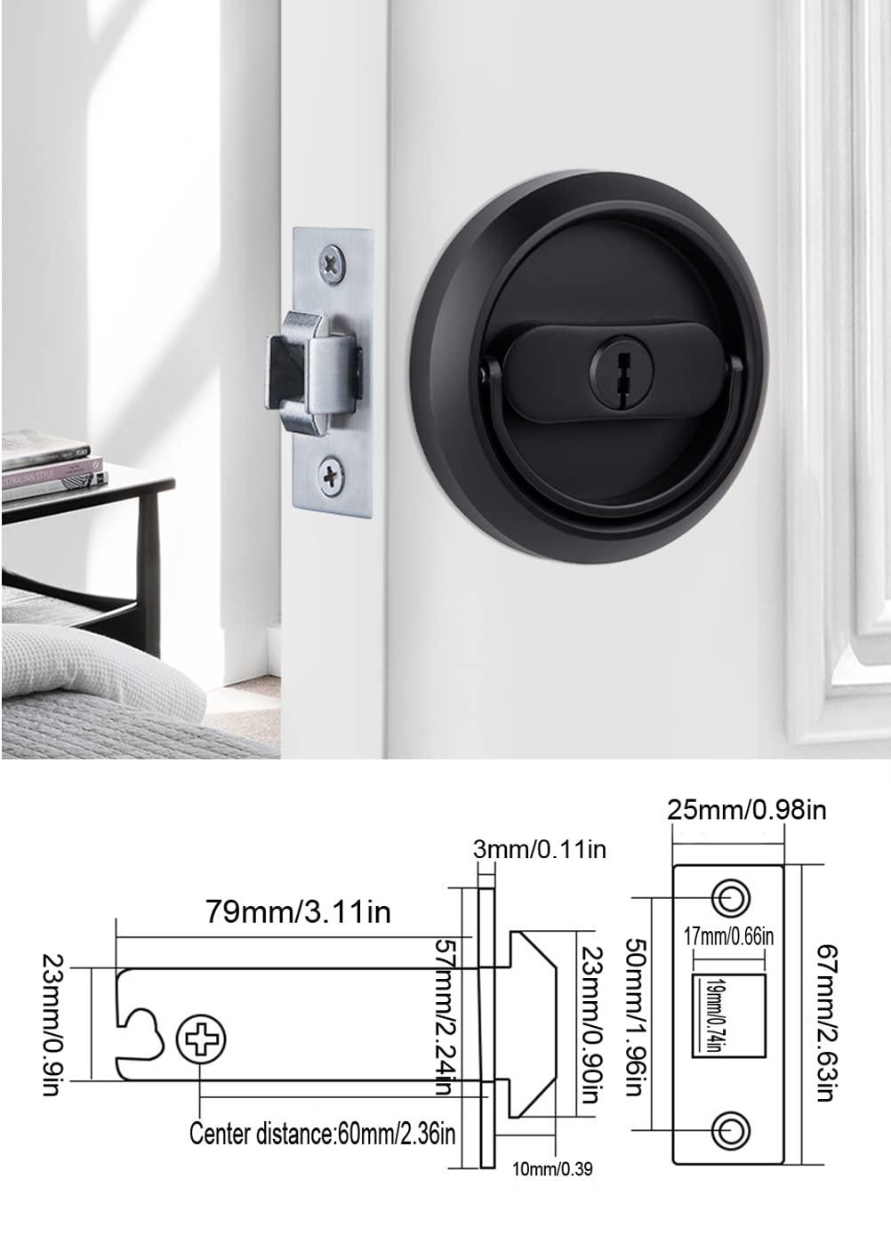 YUE Door Handle Security Front Door Lock Set Black Passage Door Handle Lock Knobs Lockset Stainless Steel Round Exterior Door Locks Key Locking 1