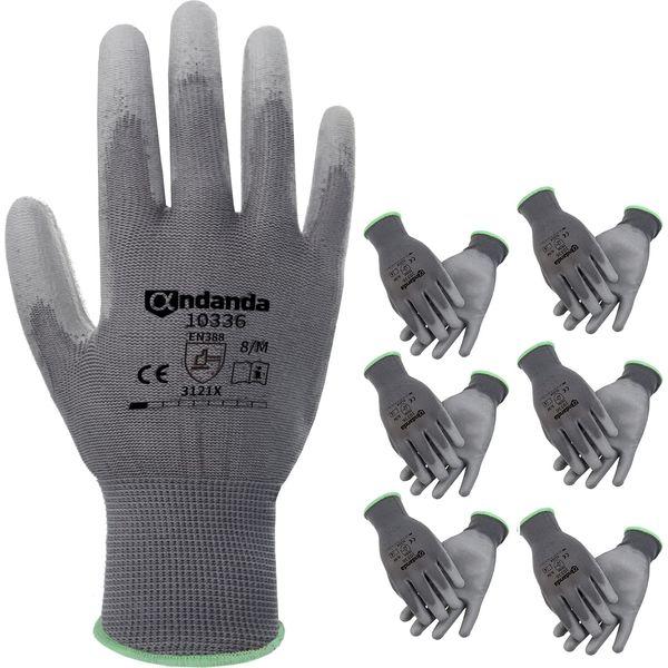 ANDANDA 6 Pair Safety Work Gloves, Seamless Knit Glove with Polyurethane(PU) Coated on Palm & Fingers, Ideal for General Duty Work like Warehousing/Logistics/Assembly, S