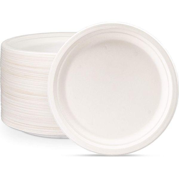 Comfy Package 100% Compostable 10 Inch Heavy-Duty Plates [125 Pack] Eco-Friendly Disposable Sugarcane Paper Plates 0