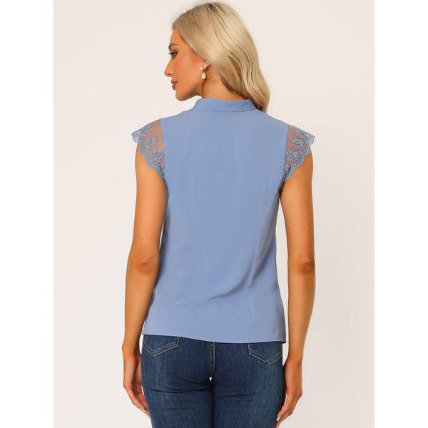 Allegra K Women's Work Office V Neck Sleeveless Basic Blouse Top Gray Blue M 3