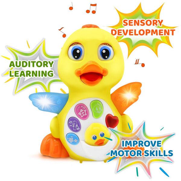 Kids Toy Singing Musical Duck Toy- Walks, Flaps Wings, 6 Songs, Speaking and Sound Effect Modes. Flapping Yellow Duck Action Educational Learning and Walking Toy for 18m+ 1