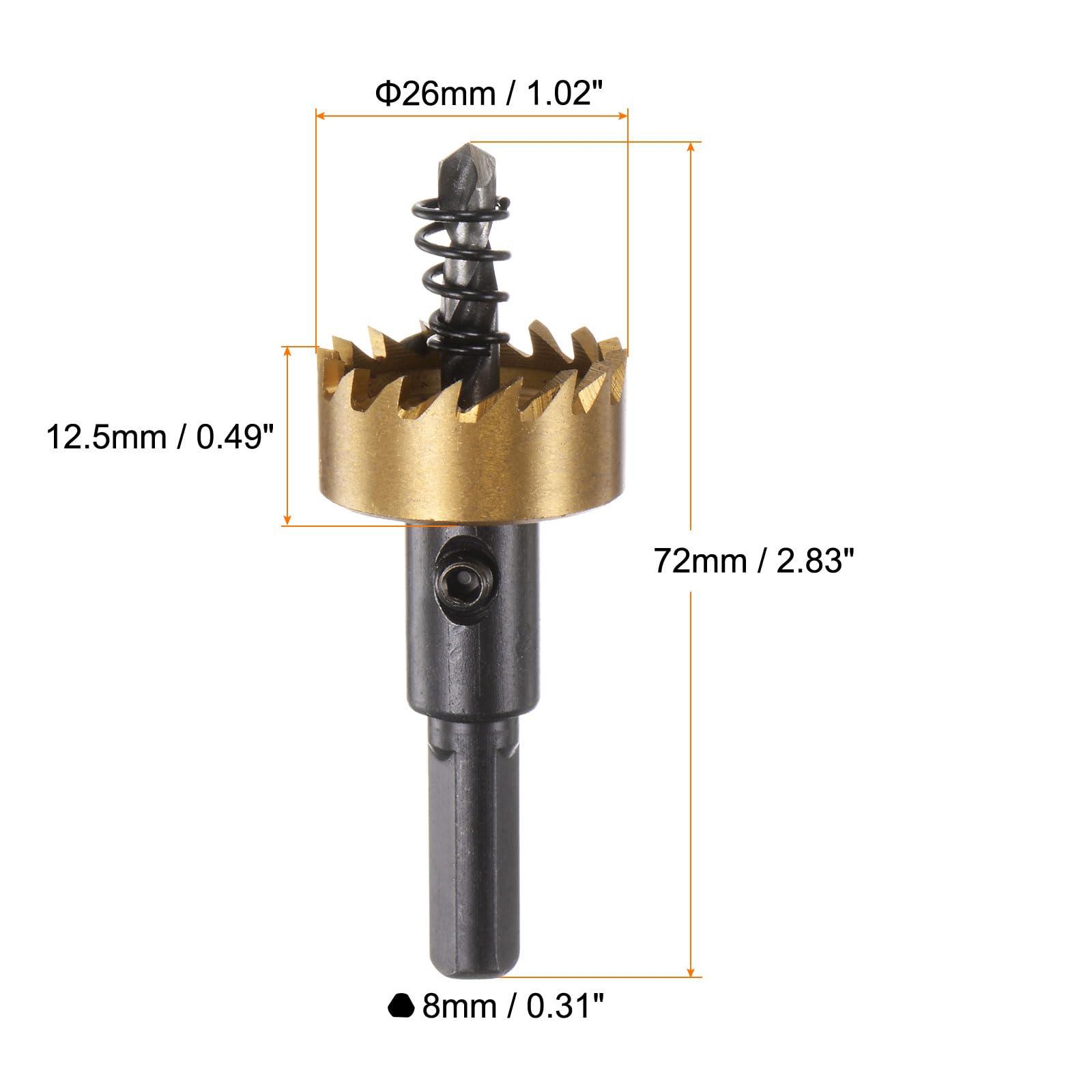 sourcing map 2pcs Hole Saws 26mm (1-2/85") M35 HSS (High Speed Steel) Titanium Coated Drill Bits Cutters Openers for Stainless Steel Aluminum Alloy Metal Wood Plastic 1