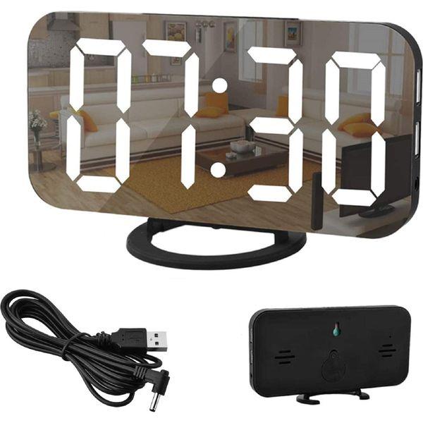 U-picks Digital Alarm Clock, 6.5 Inch Large LED Screen Alarm Mirror with Brightness Dimming Mode, Adjustable Brightness, 2 USB Charging Ports, Big Snooze Button for Home Decor Black 0