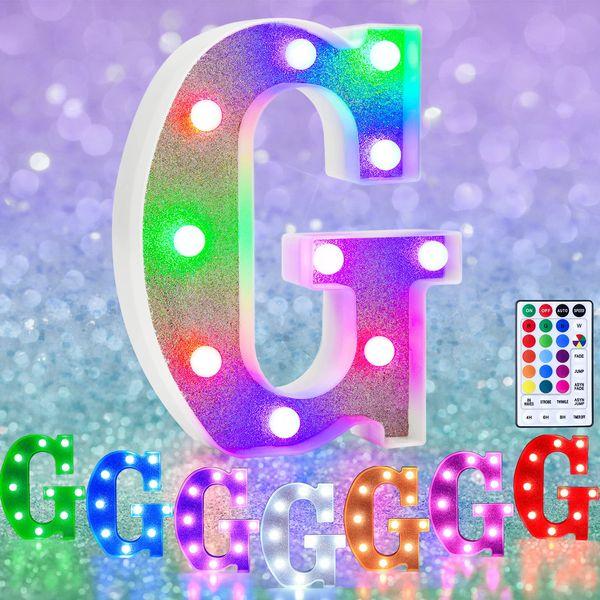 Colorful LED Marquee Letter Lights, RGB Shiny LED Letters with Remote, Glitter Light Up Letters Marquee Signs Battery Powered, Christmas Birthday Home Wedding Party Decoration, Letter G 0