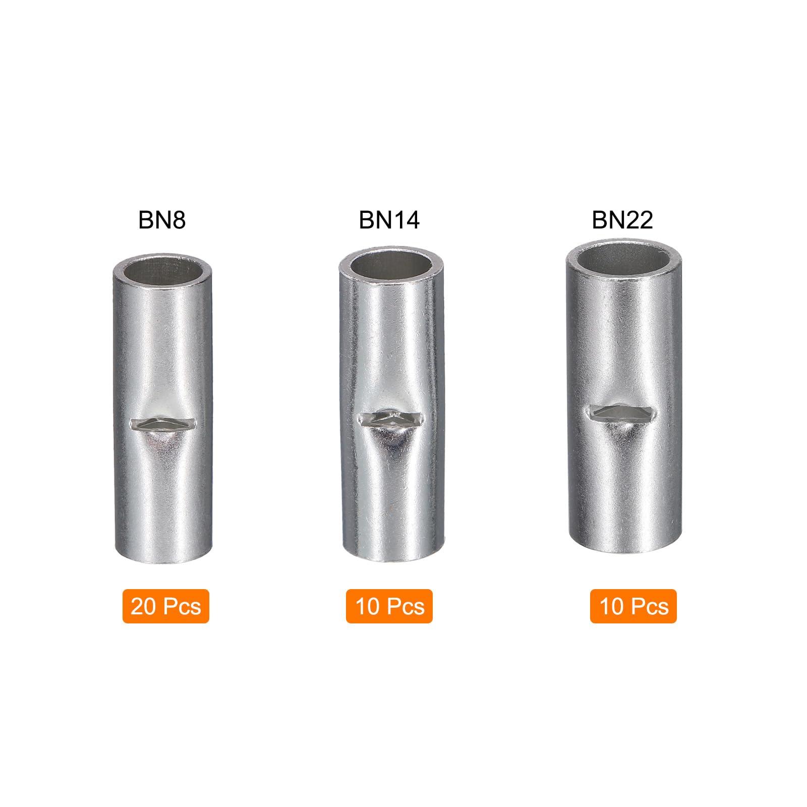 sourcing map 40Pcs Non Insulated Butt Connectors Tinned Copper Wire Connector for Electrical Wire Crimp Ferrule Terminals 2