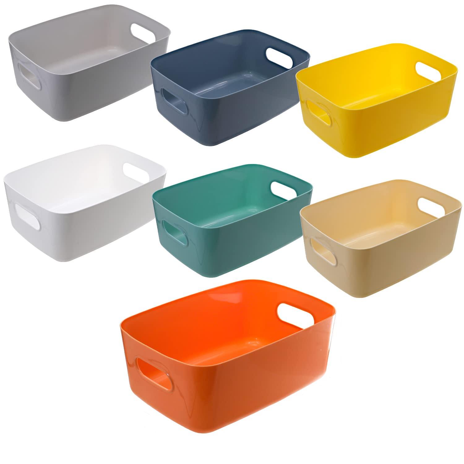 DBOO 7 Pack Plastic Storage Basket - Colourful Medium Baskets Office Home & Kitchen cupboards Tidy Organiser