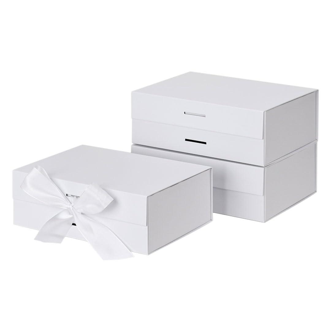 HUAPRINT Gift Box,Gift Boxes with lid 30.5x23.5x10.6 cm,White Magnetic Gift Box for presents,Folding Present Box for Gifts,birthday,Bridesmaid Proposal, Christmas,Valentines Day,pack of 3