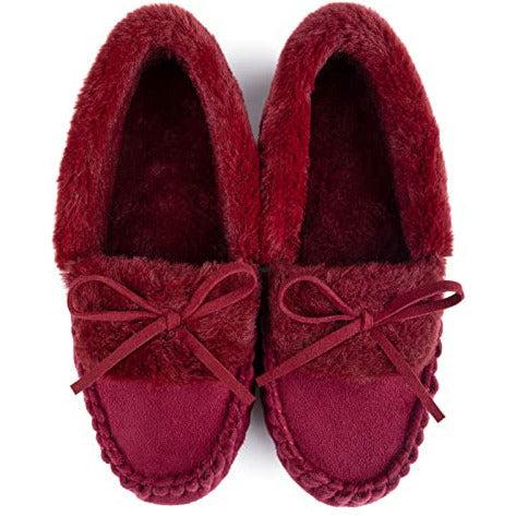 RockDove Women's Naomi Faux Fur Moccasin Slipper, Size 8 UK Women, Wine 2