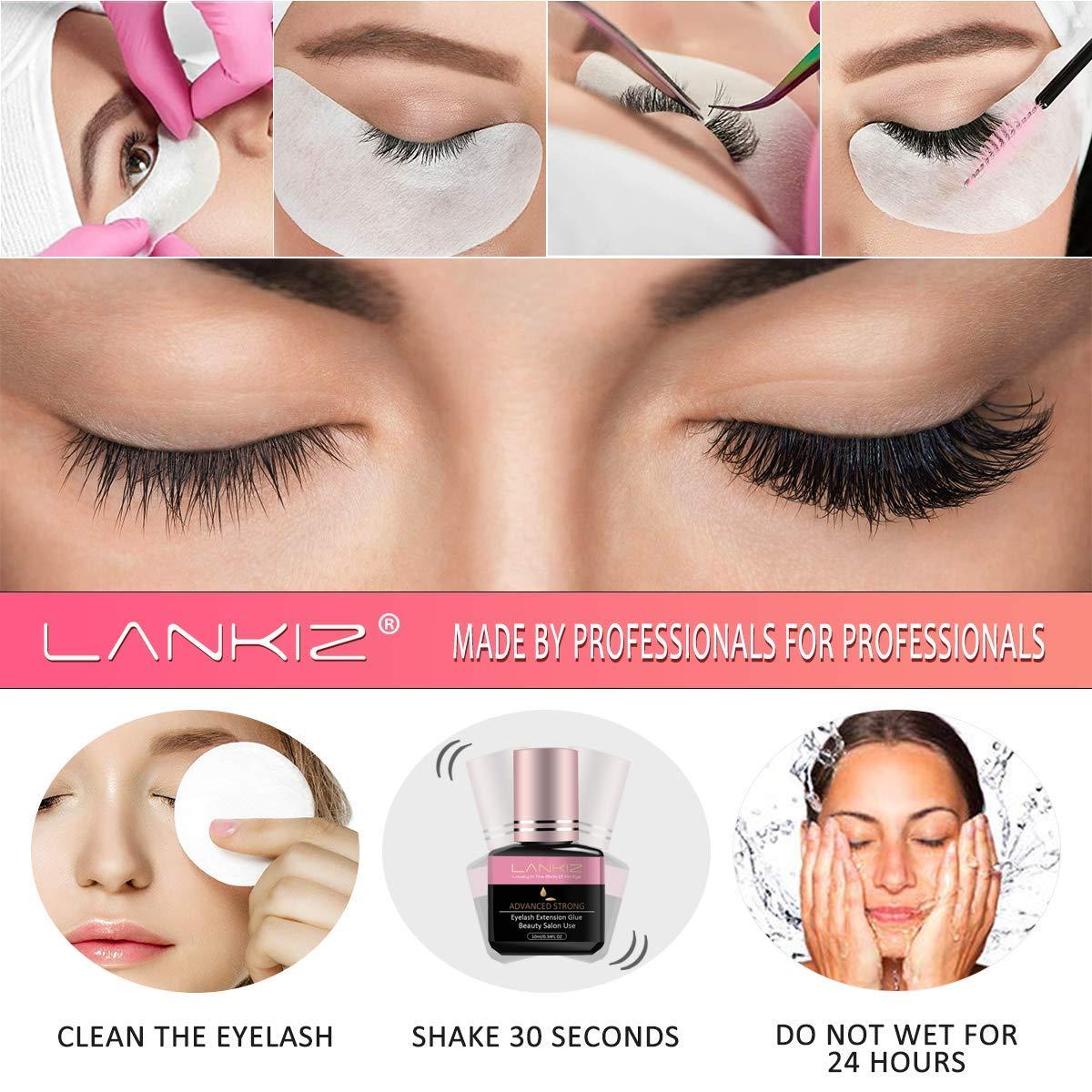 LANKIZ Cluster Lash Glue 10ml Eyelash Extension Glue Black Individual Lash Glue 1-2s Semi Permanent Eyelash Glue with 6 Weeks Retention Lash Bond Waterproof Lash Clusters Glue for DIY 3