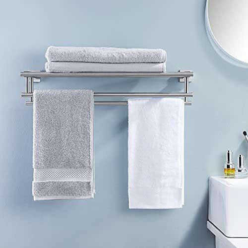 KES Towel Rack with Double Towel Rail for Bathroom 24-Inch Wall Mount Shelf Organizer Storage Rustproof Stainless Steel Brushed Finish, A2112S60-2 4