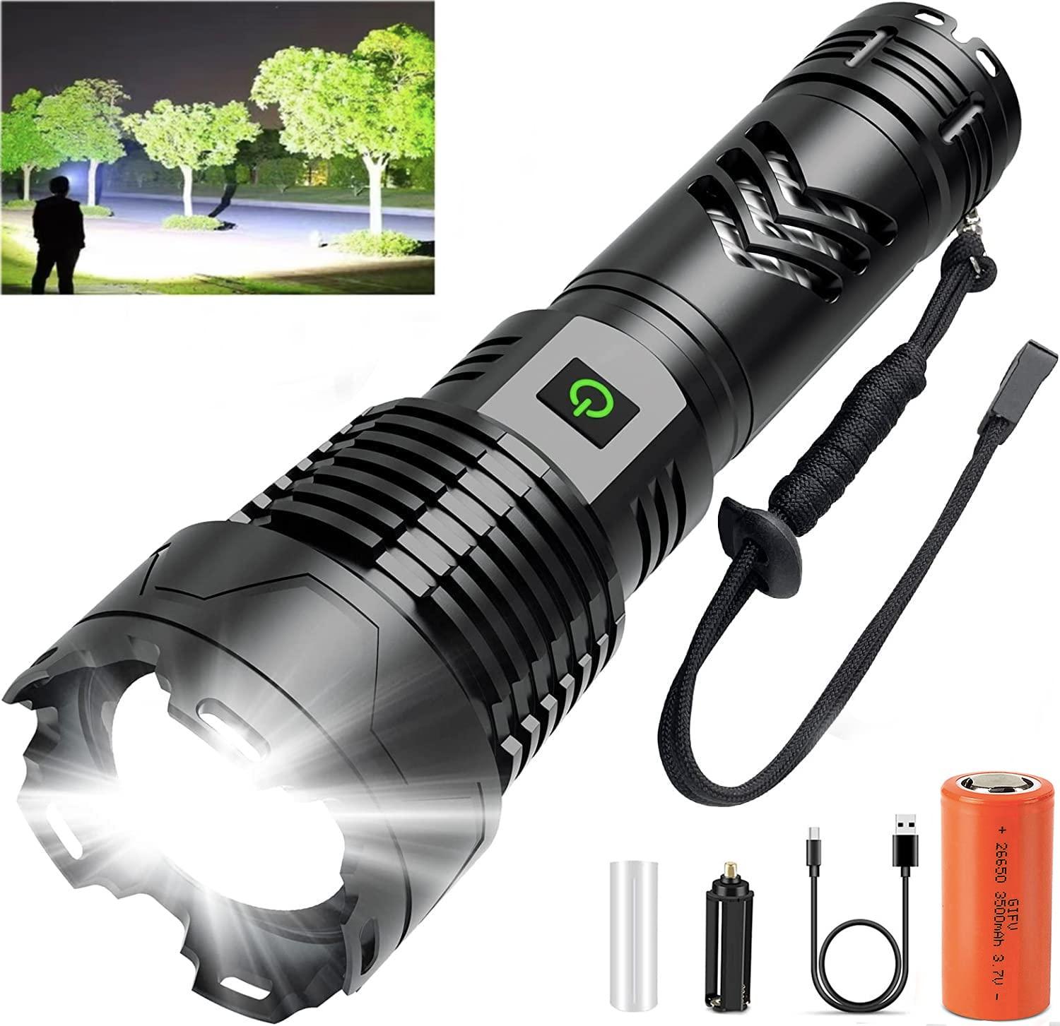 SENDALE Rechargeable LED Flashlights, 120000 Lumens, Super Bright Tactical Flashlights, Fast Charge, 5 Light Modes, Waterproof, Zoomable, IPX6 Waterproof for Camping Emergencies Outdoor 5