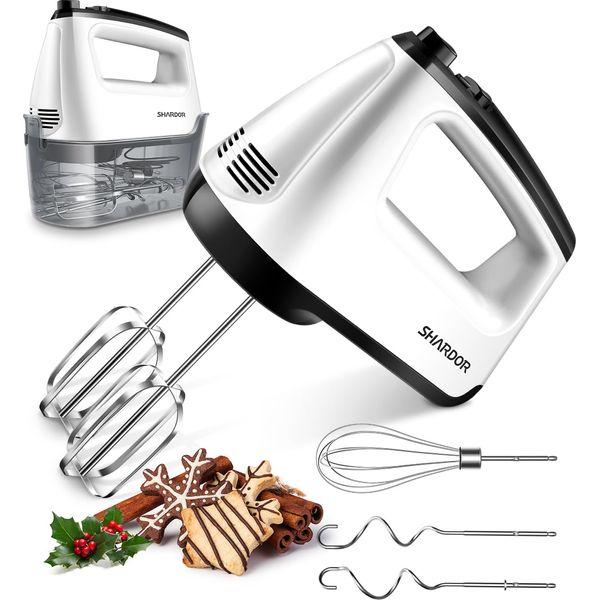 SHARDOR Hand Mixer Electric Whisk, Anti-Splash Hand Whisk, 6 Speeds with Turbo Button, Snap-On Storage Case, Easy Eject Button, 5 Stainless Steel Attachments, Electric Whisk for Kitchen Baking, 400W 0