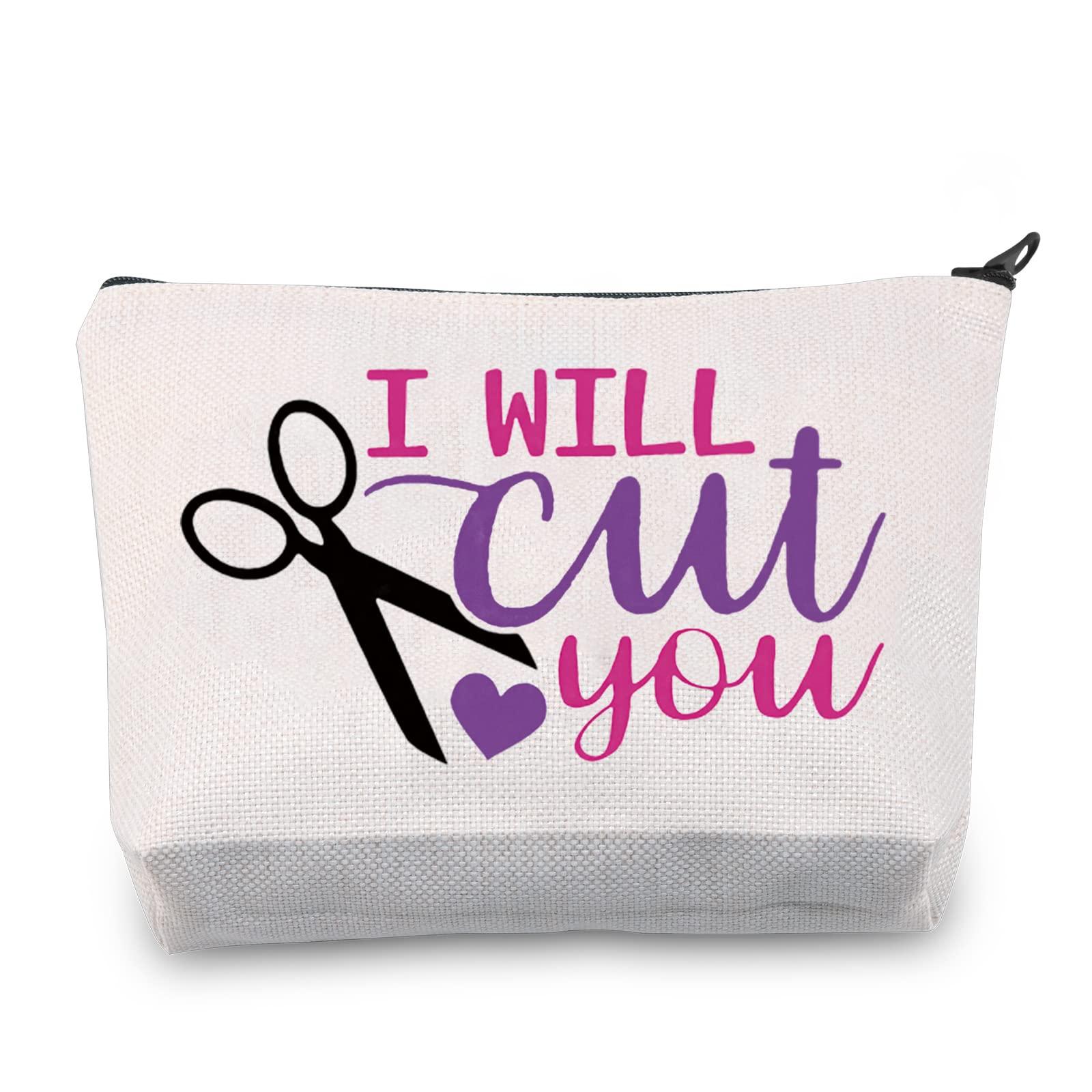 LEVLO Funny Hairdresser Gift Hair Stylist Makeup Bags I Will Cut You Zipper Makeup Bags Cosmetology Graduation Gift (I Will Cut You)