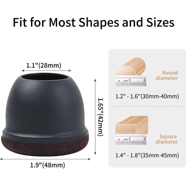 Ezprotekt 2 inch Round-black Furniture Cups Chair Leg Caps, Chair Leg Covers Smooth Moving Chair Feet Protectors 1